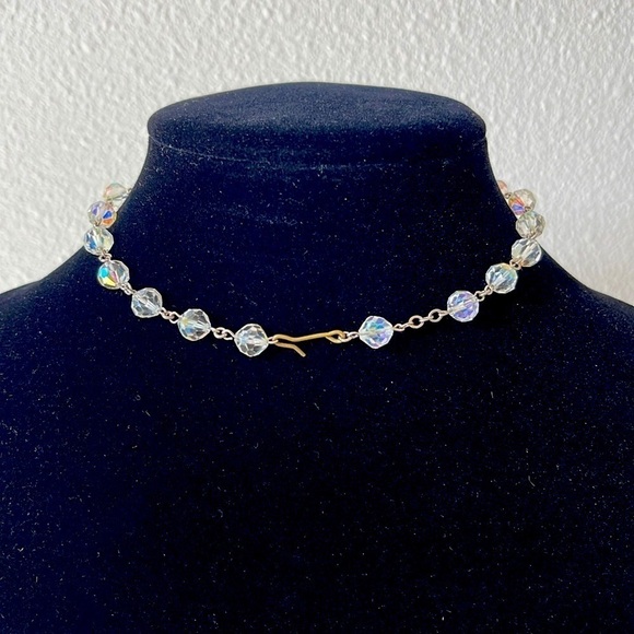Vintage 60s Aurora Borealis Glass Beaded Choker • Sparkling Prom Necklace • 13” - Picture 4 of 10
